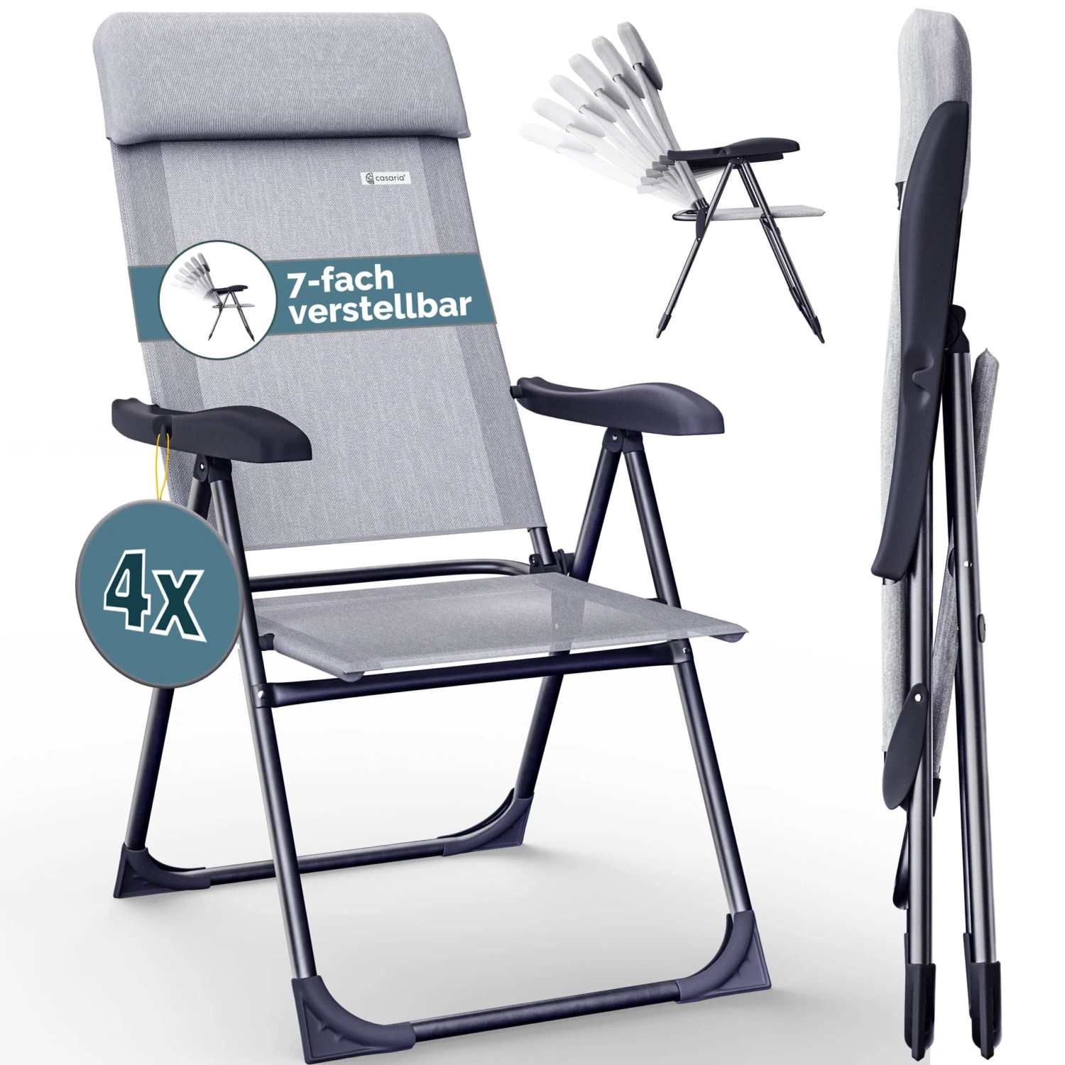 Gartenstuhl 4er-Set Grau Meliert Alu Klappbar 1 Gartenstuhl 4er-Set Grau Meliert Alu Klappbar