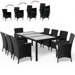 Polyrattan Garten-Sitzgruppe Bali 9-tlg. Schwarz Stapelbar