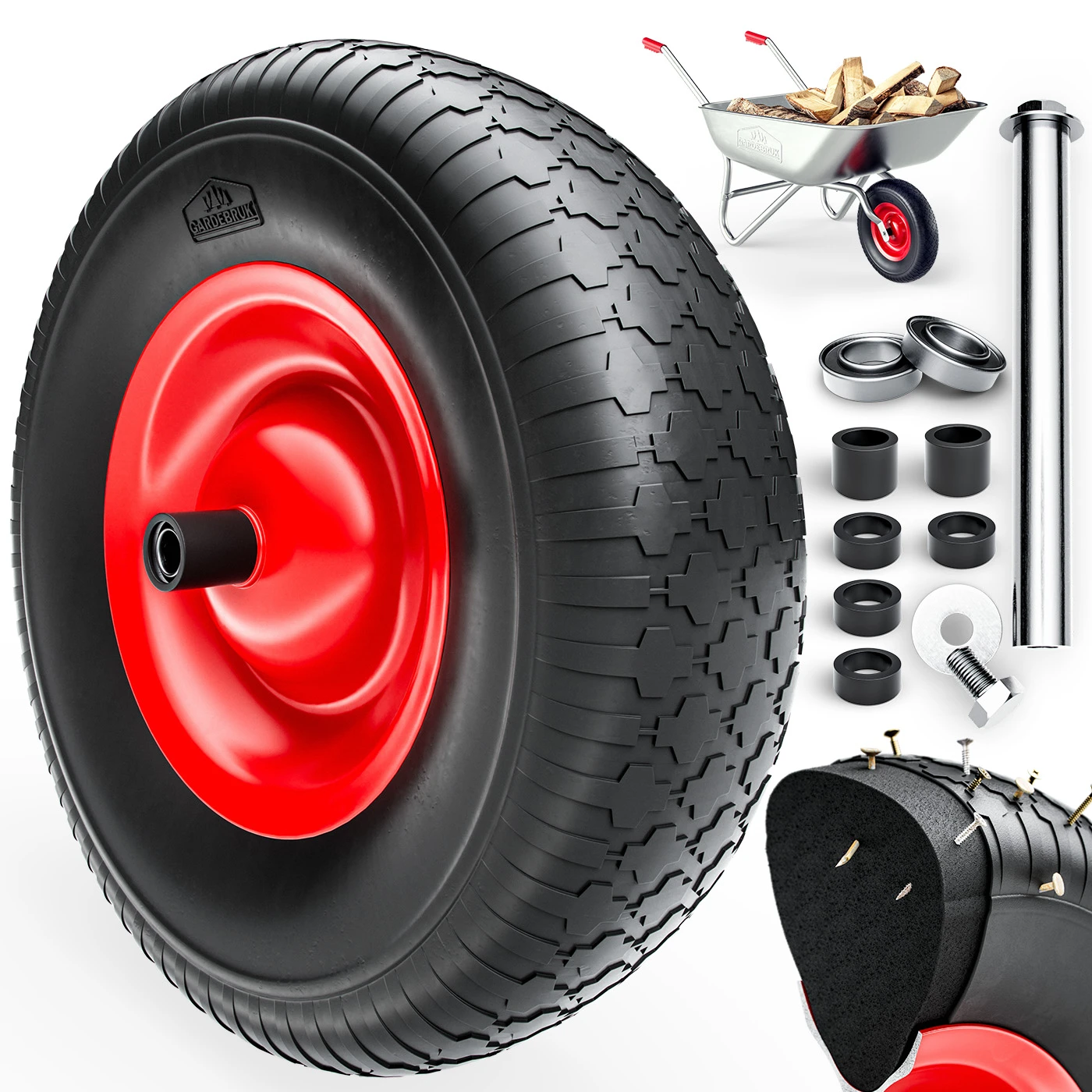 Schubkarrenrad Schwarz PU-Schaum Inkl. Achse 1 Schubkarrenrad Schwarz PU-Schaum Inkl. Achse