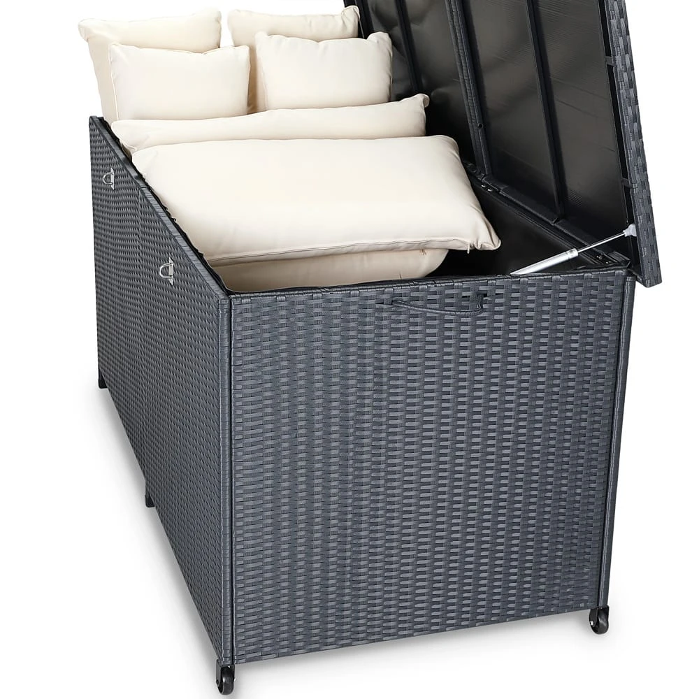 Polyrattan-Auflagenbox Schwarz 150x77x73cm Mit Rollen 9 Polyrattan-Auflagenbox Schwarz 150x77x73cm Mit Rollen – Bild 9