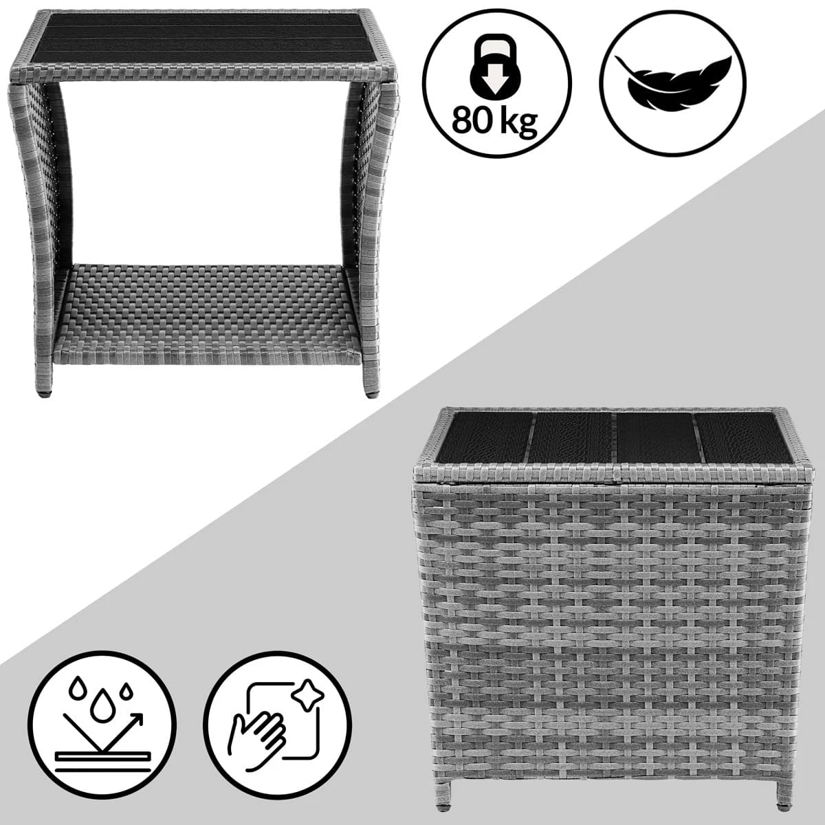 Polyrattan Beistelltisch Vedis Grau 45x45x40cm 9 Polyrattan Beistelltisch Vedis Grau 45x45x40cm – Bild 9