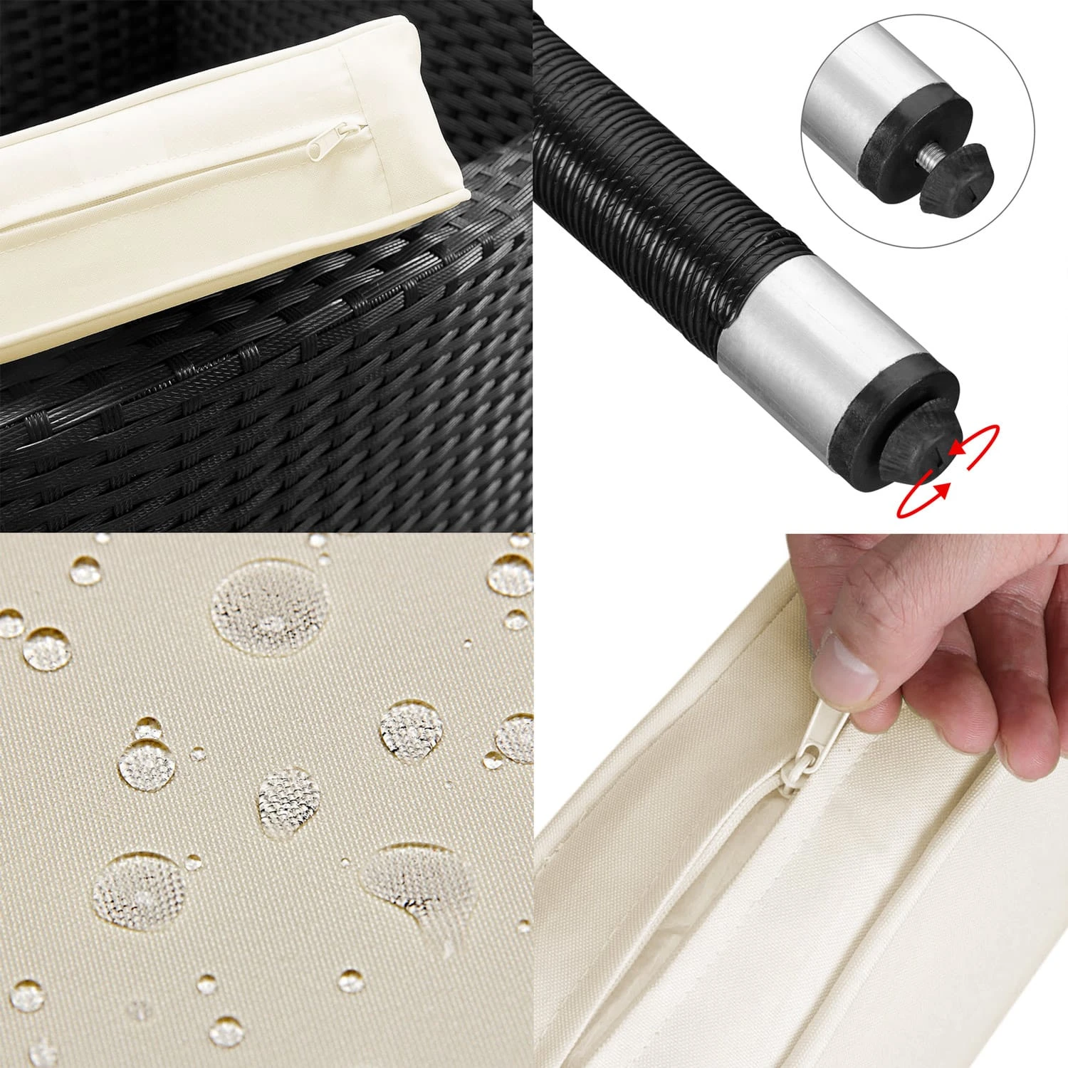 Polyrattan Ecklounge Lissabon Schwarz/Creme Inkl. 2 Stühlen 7 Polyrattan Ecklounge Lissabon Schwarz/Creme Inkl. 2 Stühlen – Bild 7