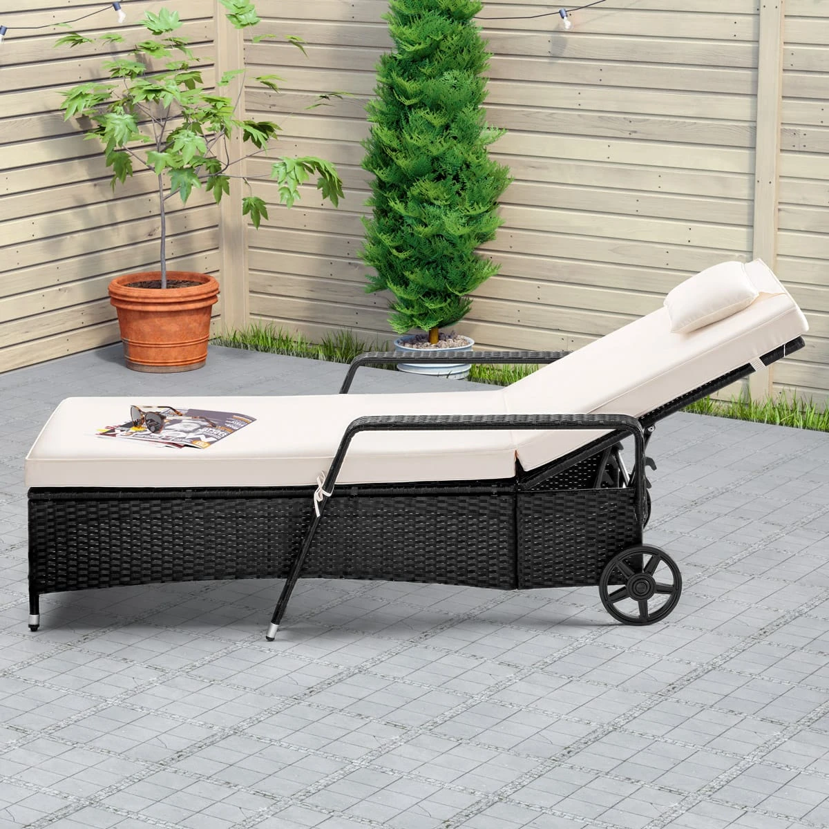 Polyrattan Sonnenliege Schwarz/Creme 193x90x43cm 2 Polyrattan Sonnenliege Schwarz/Creme 193x90x43cm – Bild 2