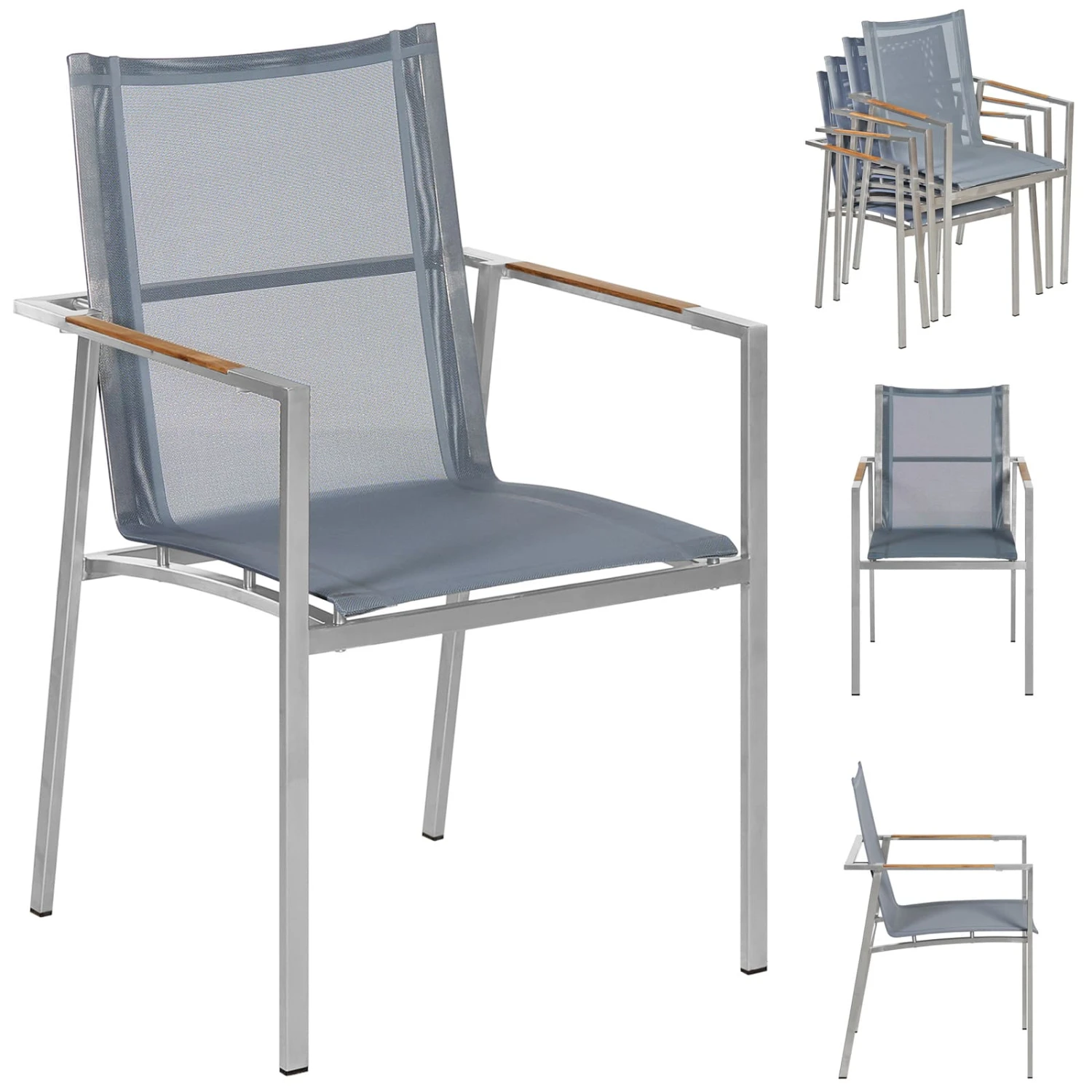 Gartenstuhl Monza 4er-Set Grau Stapelbar 8 Gartenstuhl Monza 4er-Set Grau Stapelbar – Bild 8