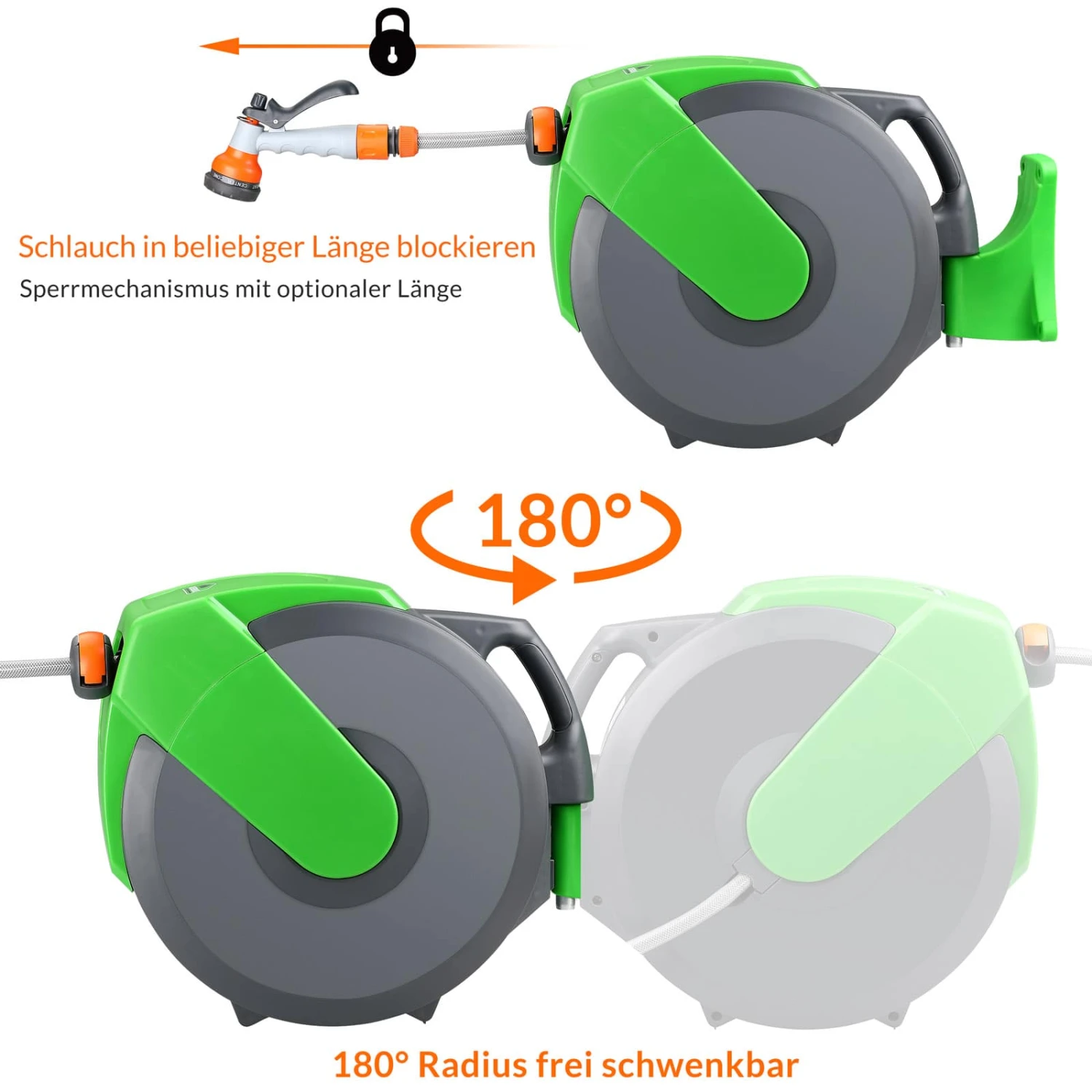 Wasserschlauchaufroller Inkl. Schlauchspritze 20m +2m Zuleitung 2 Wasserschlauchaufroller Inkl. Schlauchspritze 20m +2m Zuleitung – Bild 2