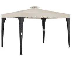 Polyrattan Pavillon Schwarz/Creme 3x4m