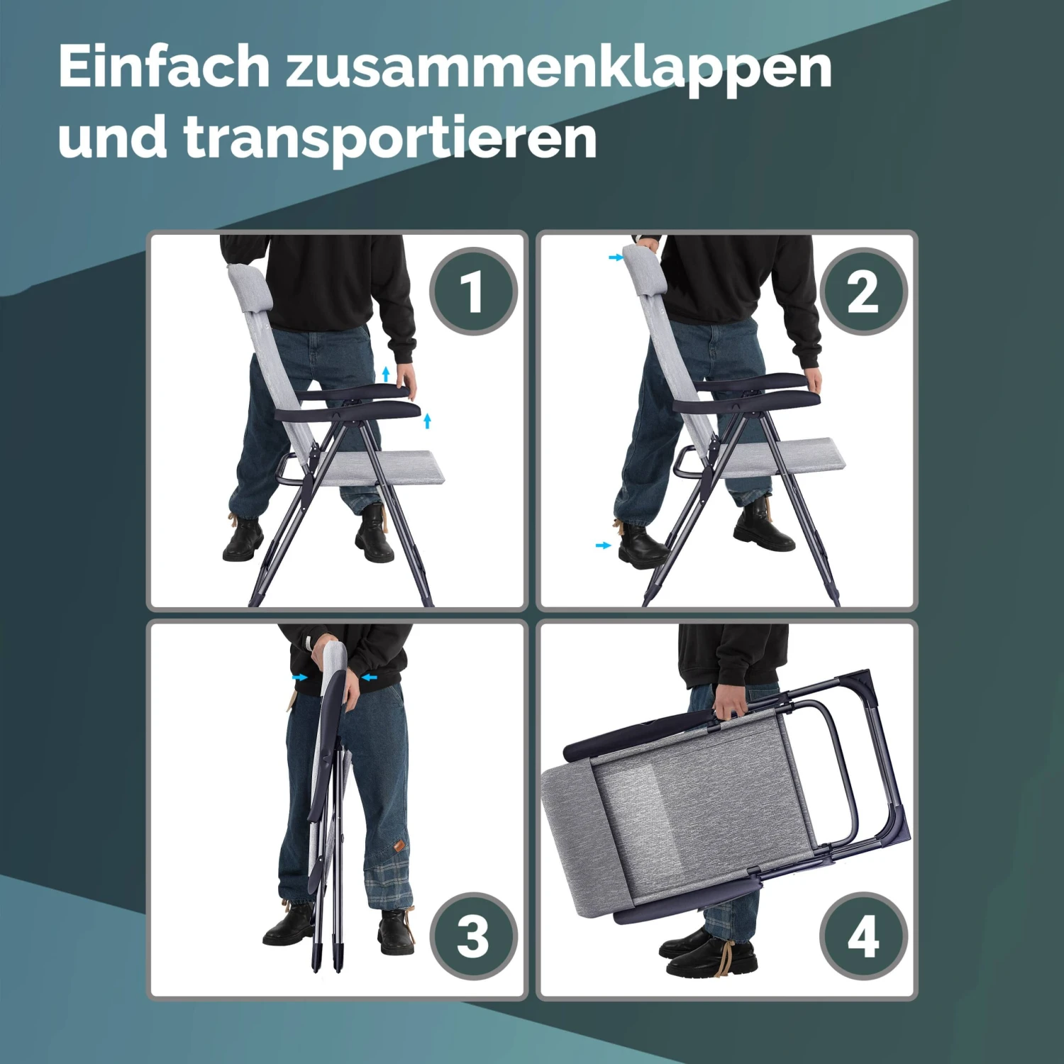 Gartenstuhl 4er-Set Grau Meliert Alu Klappbar 5 Gartenstuhl 4er-Set Grau Meliert Alu Klappbar – Bild 5