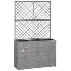 Polyrattan Blumenkasten Mit Rankgitter Grau