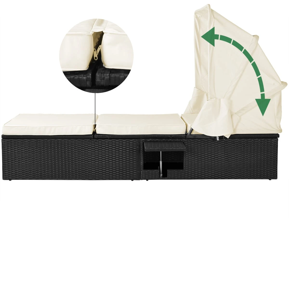 Polyrattan Sonnenliege Schwarz/Creme 195x60x39/145cm 9 Polyrattan Sonnenliege Schwarz/Creme 195x60x39/145cm – Bild 9