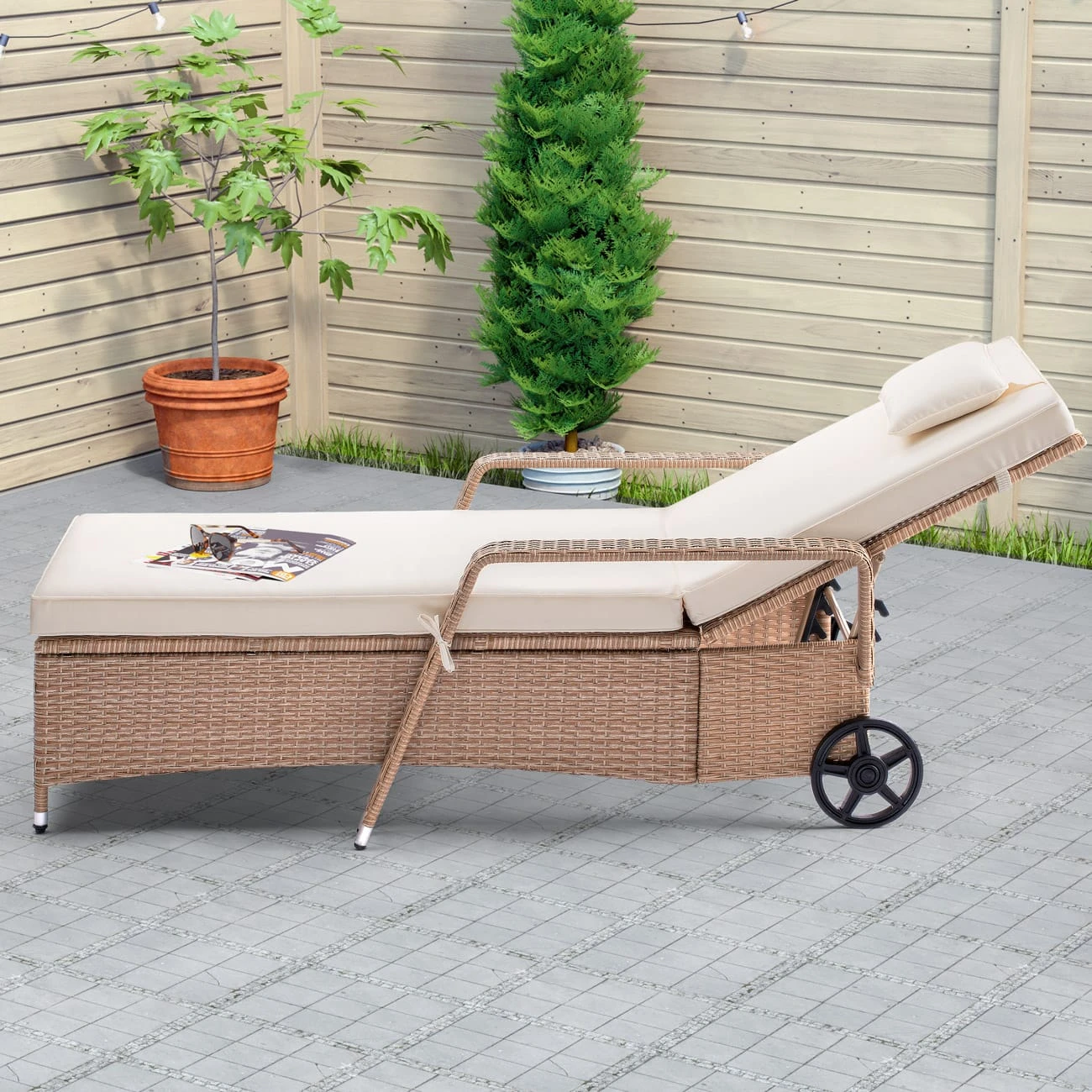 Polyrattan Sonnenliege Creme/Creme 193x90x43cm 9 Polyrattan Sonnenliege Creme/Creme 193x90x43cm – Bild 9
