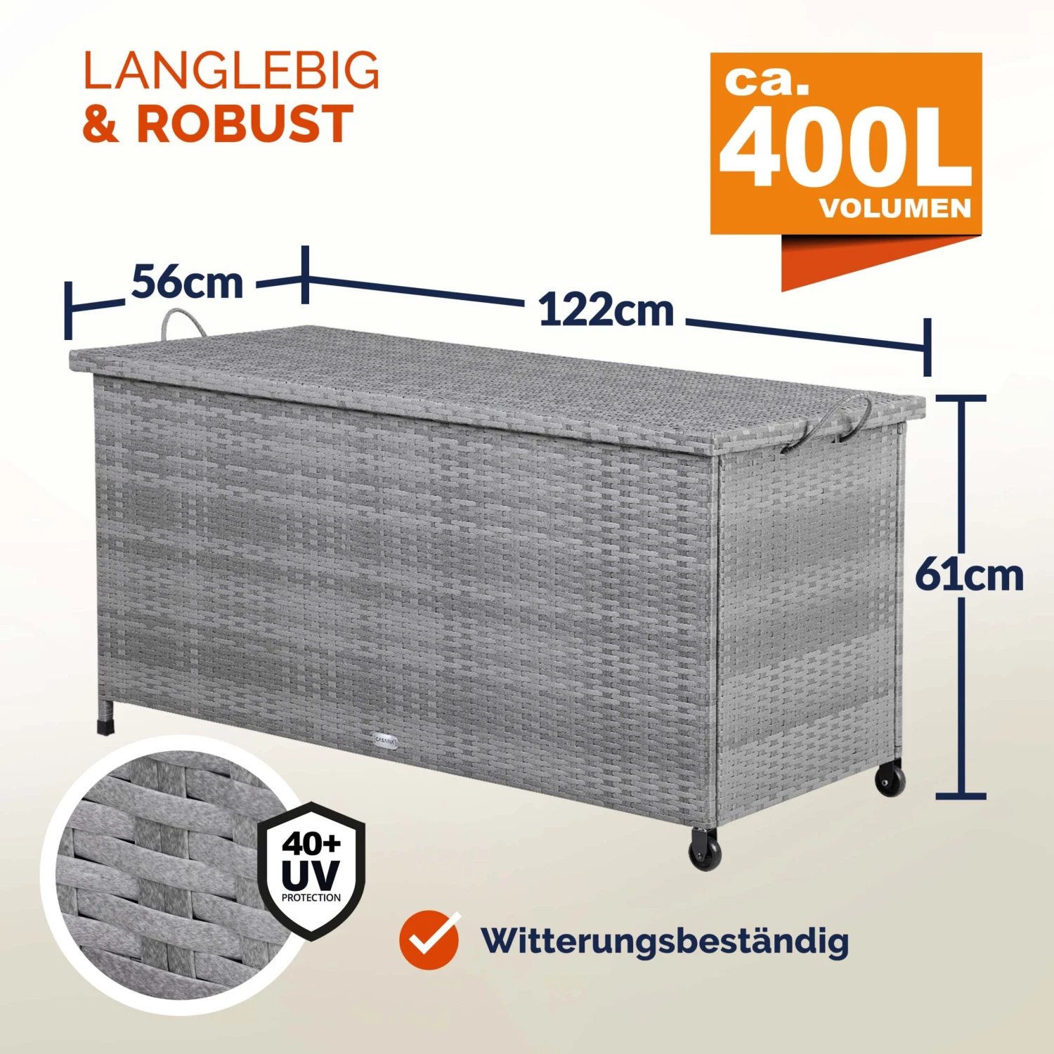 Polyrattan Auflagenbox Grau 122x56x61cm Mit Rollen 6 Polyrattan Auflagenbox Grau 122x56x61cm Mit Rollen – Bild 6