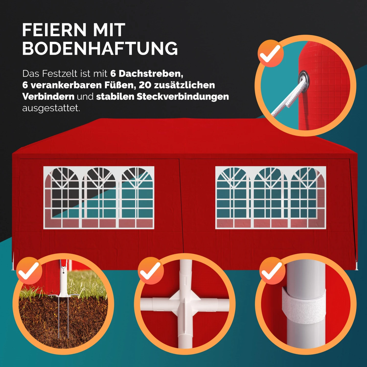 Festzelt Rimini Rot 3x6m UV-Schutz 50+ 7 Festzelt Rimini Rot 3x6m UV-Schutz 50+ – Bild 7