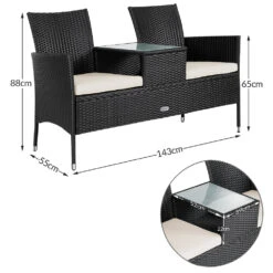 Polyrattan Kino Bank Schwarz 143x55x88cm -GartenMeister Verkäufe f8044314412887adf38994186327f45c de 106763d 4 1